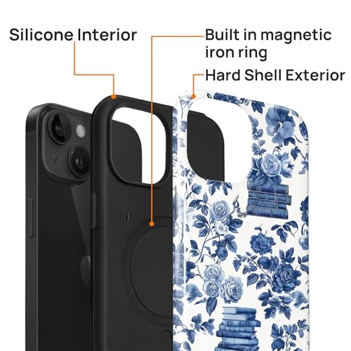 Magnetic Case for iPhone 14 Plus, Compatible with Magsafe PC Hard Shell & Silicone Inner Bumper Anti-Scratch Full-Body Cover Shockproof Slim Design Bookish Flower Rose Book Lover - color: Bookish Flower Rose Book Lover, size: iPhone 14 Plus