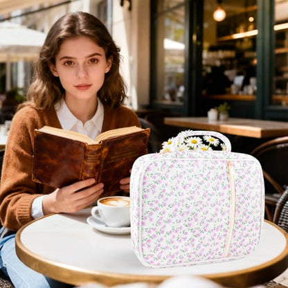Zkptops Bible Cover Case for Women Large Bible Bag Cotton Quilted Bible Carrying Case with Zipper Pocket and Handle Carrying Book Cover for Christian Study Supplies Christian Gift(Purple Flower) - color: Fr Purple Flower
