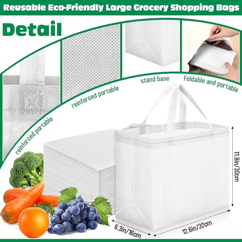 Windyun Reusable Grocery Bags Non Woven with Handles - color: White