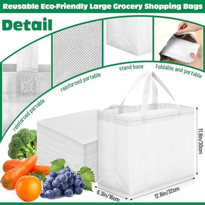Windyun Reusable Grocery Bags Non Woven with Handles - color: White