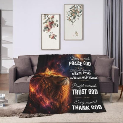 Lion of Judah Blanket, Christian Gift for Men, Faith Throw Blanket - color: Lion Galaxy