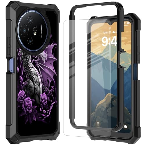 RYUITHDJP for TCL 50 XL 5G/Nxtpaper 5G Phone Case with Tempered Glass Screen Protector,Dual Layer Shockproof Corners Protection Case for TCL 50 XL 5G/Nxtpaper 5G,Dragon Purple Rose Design - color: Dragon Purple Rose Design, size: TCL 50 XL 5G/Nxtpaper 5G