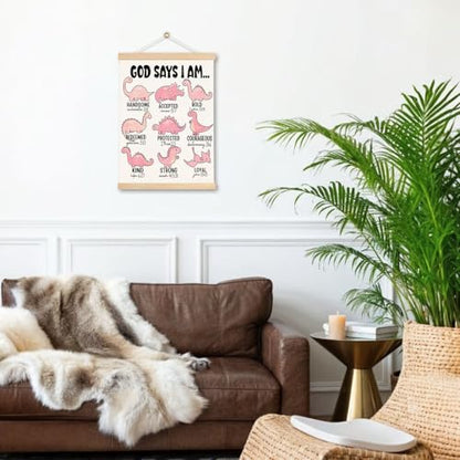 DNEULYR Pink Dinosaur Christian Wall Art Poster 12x16 Inches - color: God 3