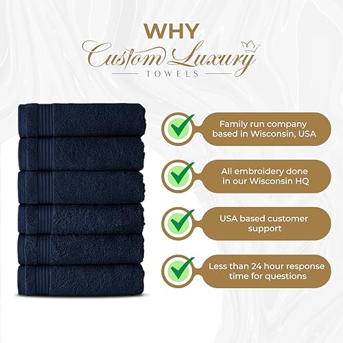 Blue Hand Towels for Bathroom - Monogrammed | Luxury Cotton Turkish Towels | Embroidered in USA | Set of 2 | Choose Set Color and Letter | A - Z | Script Font - color: Blue