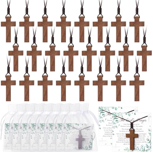 Ecatio Wooden Cross Necklace Bulk, Christmas Faith Christian Gift
