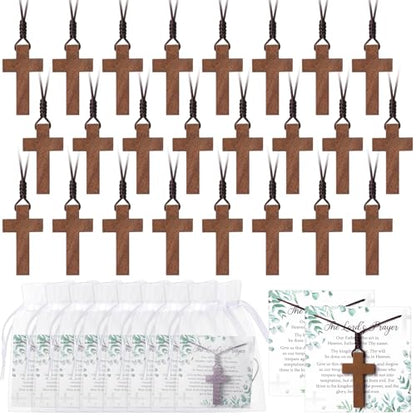 Ecatio Wooden Cross Necklace Bulk, Christmas Faith Christian Gift