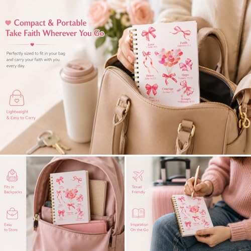 Christian Gift Journal for Women & Teen Girls, Cute Pink Prayer Journal with Coquette Bow Cover, Spiral Notebook for Bible Study, Faith Journaling, Gratitude & Daily Writing, 5.7 x 8.3 Lined Notebook, 160 Pages - color: Pink