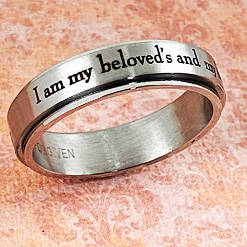 FORGIVEN JEWELRY Hebrew Text I am my beloved's Stainless Steel Spinner Ring