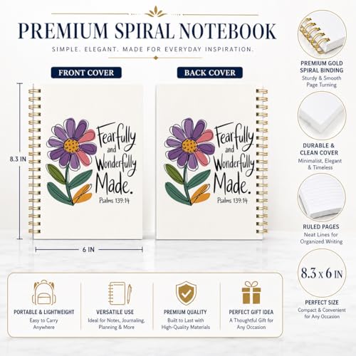 Rusenbao Christian Bible Verse Spiral Notebook Journal for Women Teen Girls