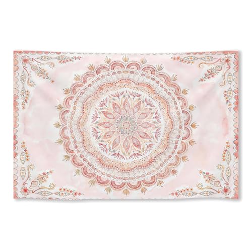 WIUHIO Boho Flower Mandala Tapestry Pink Bohemian Floral Medallion Wall Hanging Hippie Indian Aesthetic Wall Art For Bedroom Living Room Dorm Decor 40 x 60 inches - color: White, size: 60"L x 40"W