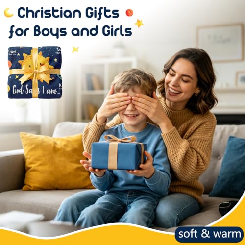 Mosslink Baptism Gifts for Boys Girl, Christian Gift Planets Blanket 40"x50" - color: Blue-god Says I Am