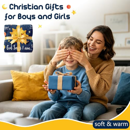 Mosslink Baptism Gifts for Boys Girl, Christian Gift Planets Blanket 40"x50" - color: Blue-god Says I Am