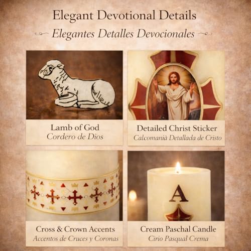 Cirio Pascual Paschal Candle – (14" inches - Large / 1 Kilo) 100% Wax Religious Candle with Alpha & Omega Symbol – Jesus Christ Church for Holy Saturday Vigil, Resurrection & Worship - size: 14" inches - Large / 1 kilo
