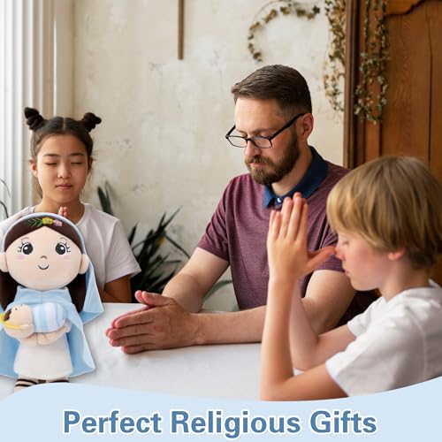 Mary Kids' Plush Toy Pillow – Exquisite Virgin Mary Baby Jesus Doll Perfect for First Communion 12 Inch - style: Blue Mary