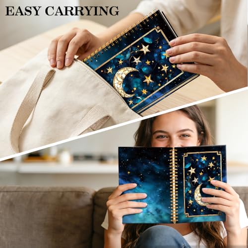 ERHACHAIJIA Stained Glass Moon & Stars Spiral Notebook for Astronomy Lover - color: Starry Sky Blue-yellow