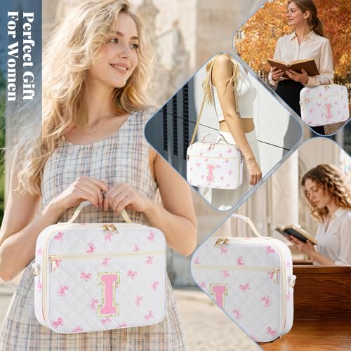 Personalized Initial Bible Cover Case for Women Bible Bag w/Study Supplies - color: Pink Bow, size: I