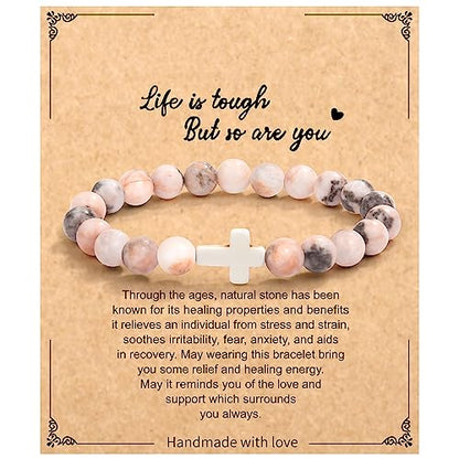 Christian Grandparents - Day Gifts for Women, Religious Cross Bracelet - color: Life-Pink