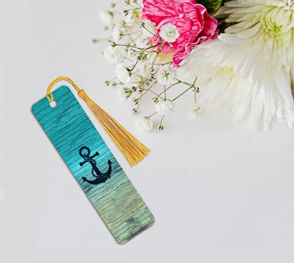 WIRESTER Set of 2 Metal Bookmarks with Light Gold Tassel for Students, Reader, Teachers, Book Lovers - Blue Anchor Wood, Ocean Sea Turtle - color: Blue Anchor Wood, Ocean Sea Turtle