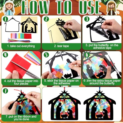 Eersida 32 Pcs Christmas Nativity Craft DIY Stained Glass Sun Catcher - style: Christmas B