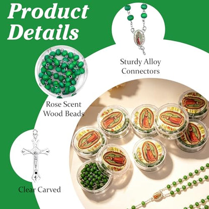 24Pcs Rose Scented Catholic Rosaries Necklaces Rosary Beads Necklace - color: Green