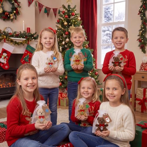 Poen 18 Set Christmas Mini Plush Bears Gift 4" Brown Stuffed Animals - color: Brown, style: Christmas