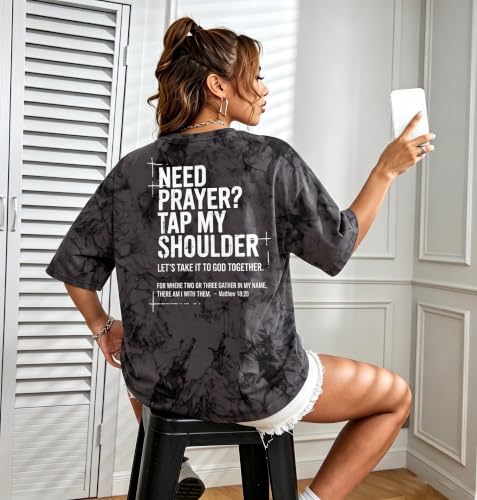 BANGELY Faith Over Fear Shirt Women Graphic Shirts Oversized Workout Gym Christian Religious Tees Drop Shoulder Tee Tops - color: B-grey, size: Medium