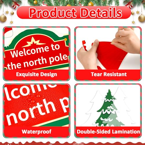 Christmas Bulletin Board Decoration Set North Pole Sign Classroom Decorations Santa Reindeer Xmas Elk Snowflakes Paper Cutouts for Winter Holiday Party School Classroom Home Chalkboard Wall Decor - style: Christmas