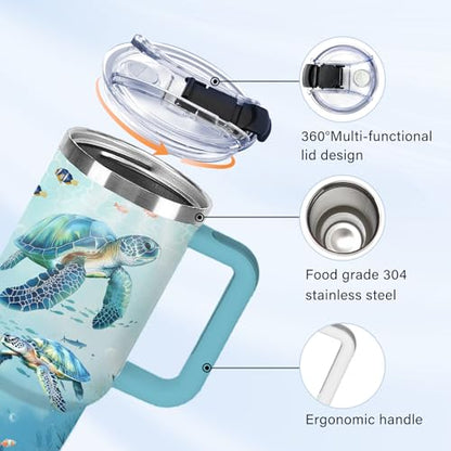 Christian Gifts for Women 40oz Tumbler - Insulated Travel Mug with Handle (Sea Turtle, 30 Ounces) - color: Sea Turtle