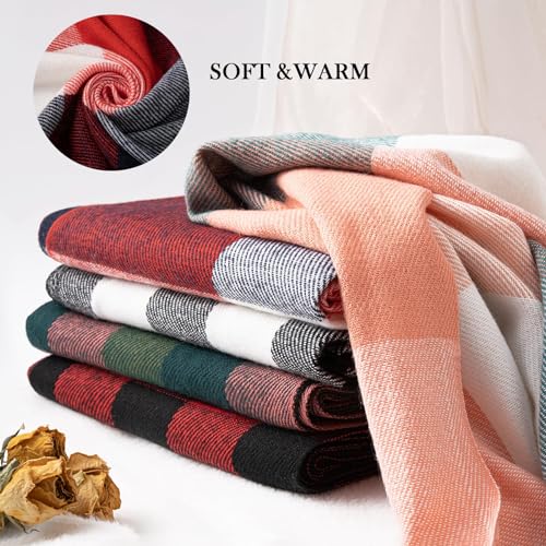 Clothirily Womens Winter Scarf, Oversized Long Blanket Plaid Shawl Wrap - color: Red Green Lattice