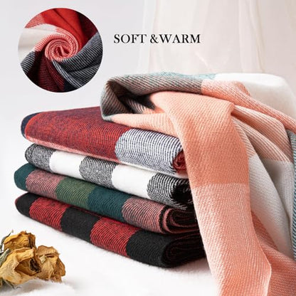 Clothirily Womens Winter Scarf, Oversized Long Blanket Plaid Shawl Wrap - color: Red Green Lattice