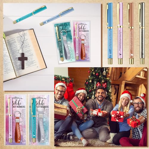 Feifeiya 25 Sets VBS Christian Church Gifts Bulk Bible Verse Plastic Gel Pen Religious Silicone Keychains Scripture Bookmarks for Men Women Empowerment Sunday Study Group Gifts(Colorful) - color: Colorful