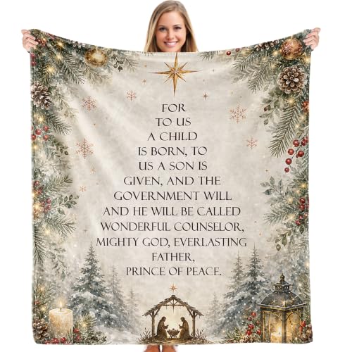 Vintage Christian Christmas Throw Blanket for Couch Bed 50x60 - color: Born