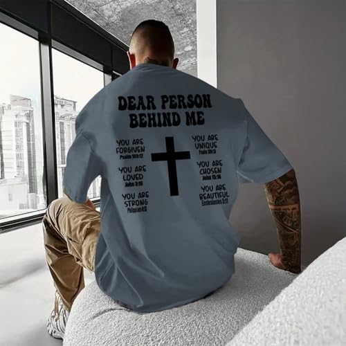 Mens Christian Bible Verse Shirts Dear Person Behind Me T Shirt Religious Jesus Inspirational Cross Graphic Tees - color: Dark Gray, size: XX-Large
