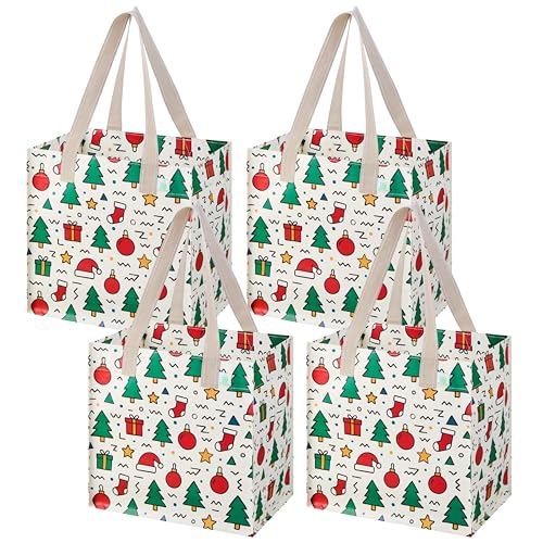 VENO 4 Pack Large Grocery Bag Reusable Shopping Bags with Hard Bottom - color: Jingle Mix - 4 Pack