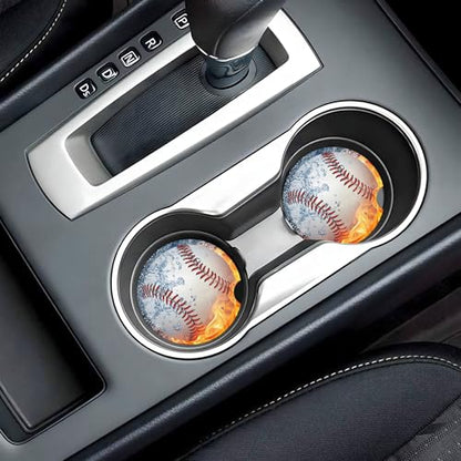 Baseball Water Fire Car Cup Holder Coasters 2 Pack 2.63" for Women - color: Red