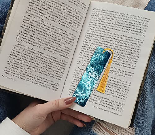 WIRESTER Set of 2 Metal Bookmarks with Light Gold Tassel for Students, Reader, Teachers, Book Lovers - Blue Ocean Wave, Mermaid Scales Blue Wave - color: Blue Ocean Wave, Mermaid Scales Blue Wave