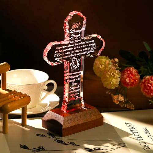 Ornalrist Glass Stand Cross Wedding Gifts for Couples 2026 Marriage Prayer - color: Marriage Prayer