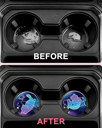 Swooflia 2 Pack Absorbent Ceramic Car Coasters for Women - color: Planet Cat