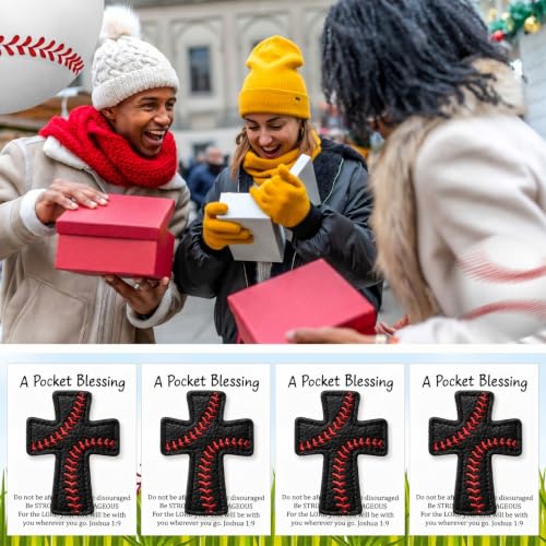 Hollowfly 12 Set Black Baseball A Pocket Blessing with Gift Cards and Organza Bags Cross Pockets Blessing Baseball Encouragement Gifts Christian Keepsake for Athletes Players Sports Lovers Team - style: Black Baseball Cross