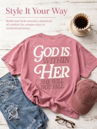 Muicy Womens Psalm 46 5 God is Within Her Christian Bible Verse Oversized T Shirt 2026 Summer - color: Blush Pink, size: Large