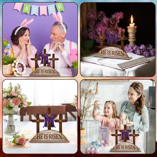 Beeveer Empty Tomb Easter Scene and Cross Decoration He Is Risen Decor Religious Wooden Tabletop Signs Christian Table Centerpiece for Easter Birthday Rustic Farmhouse Home Spring Decor(Classic Style) - style: Classic Style