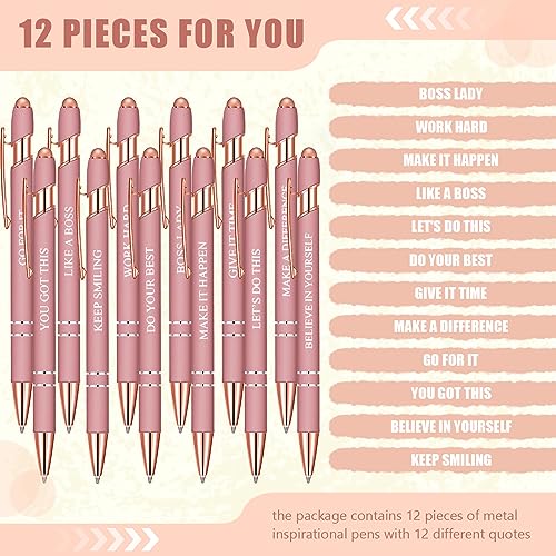 Zonon 12 Pcs Inspirational Pens, Motivational Ballpoint Pen Gifts for Women - color: Rose Gold, style: Boss Lady