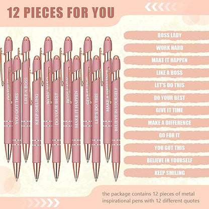 Zonon 12 Pcs Inspirational Pens, Motivational Ballpoint Pen Gifts for Women - color: Rose Gold, style: Boss Lady