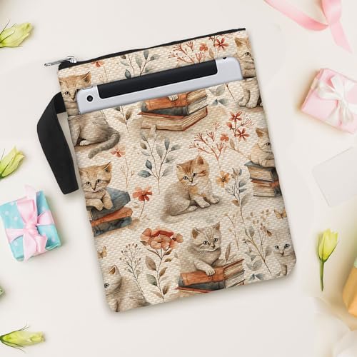 Cat Pattern Book Sleeve Bag Gift for Lovers & Librarians. Padded Book Cover Bag with Zipper & Front Pocket for Paperbacks. Washable Fabric, 11 x 8.5 Inch - color: 1. Cat Pattern
