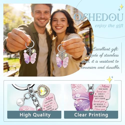 OEHEDOU Butterfly Gifts Keychain For Women Men Family Members Memorial Gift - color: Pink Grandmother