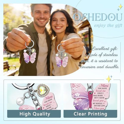 OEHEDOU Butterfly Gifts Keychain For Women Men Family Members Memorial Gift - color: Pink Grandmother