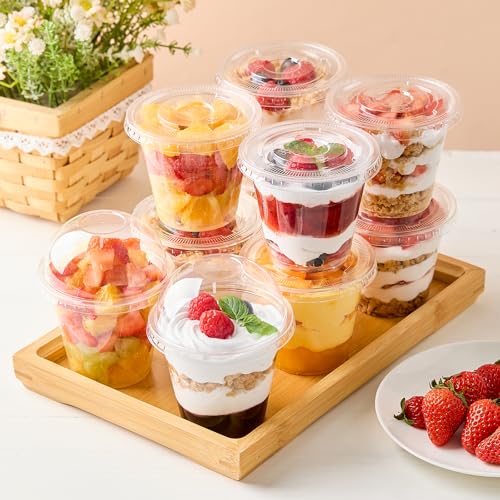 9 oz Plastic Dessert Cups with Dome Lids No Hole, 50 Pack