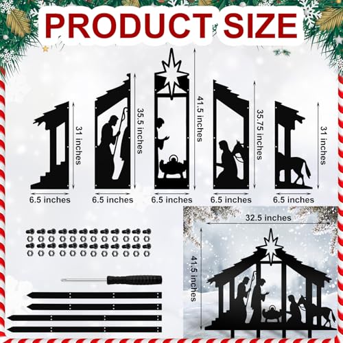 Cinnvoice 40" x 31" Large Christmas Metal Yard Stakes Christmas Garden Stakes Waterproof Xmas Outdoor Yard Decor with Stake for Xmas Holiday Lawns Outdoor Decor(Nativity, Black) - style: Nativity