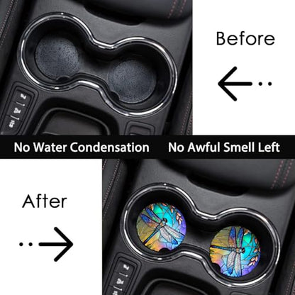 2 Pack Dragonfly Car Cup Holder Coasters Universal Neoprene Coasters - color: Dragonfly