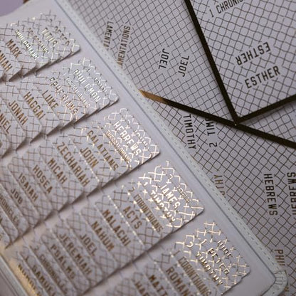 UPAFEXXI-Laminated Bible Tabs, Gold Foil Embossed Lettering(White) - color: White